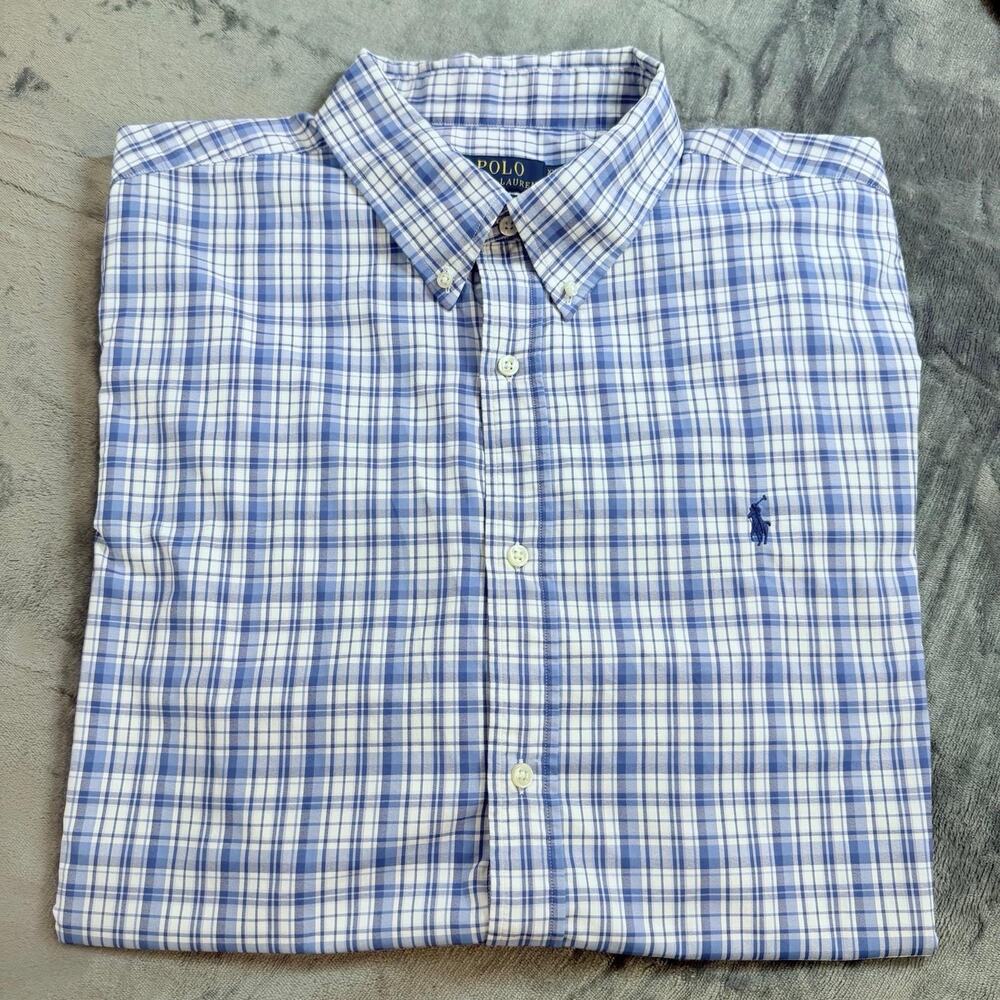 Polo Ralph Lauren Performance Shirt Mens 2XL Blue Checked Classic Fit Button LS